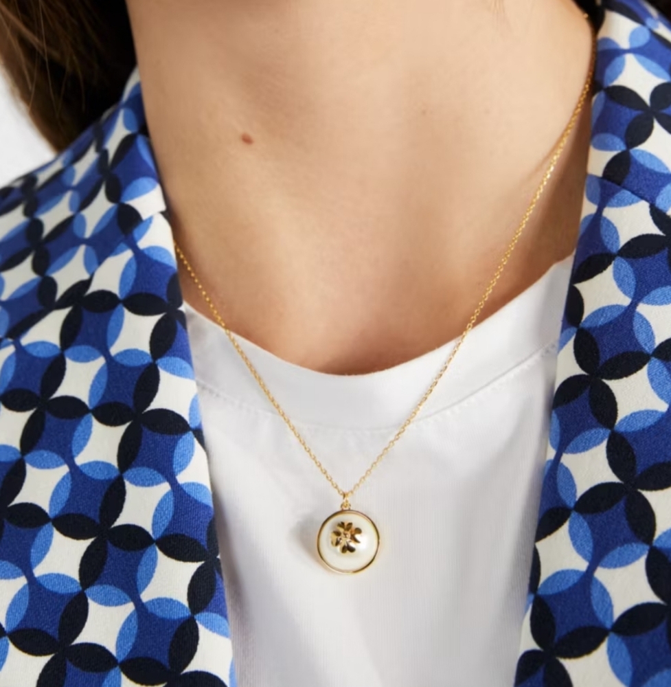 Kate Spade cream gold tone clover on pearl pendant necklace‎ new